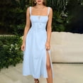 thumbnail image 2 of VEKDONE Women's Casual Split Drawstring Sundress With Straps Blue L, 2 of 8