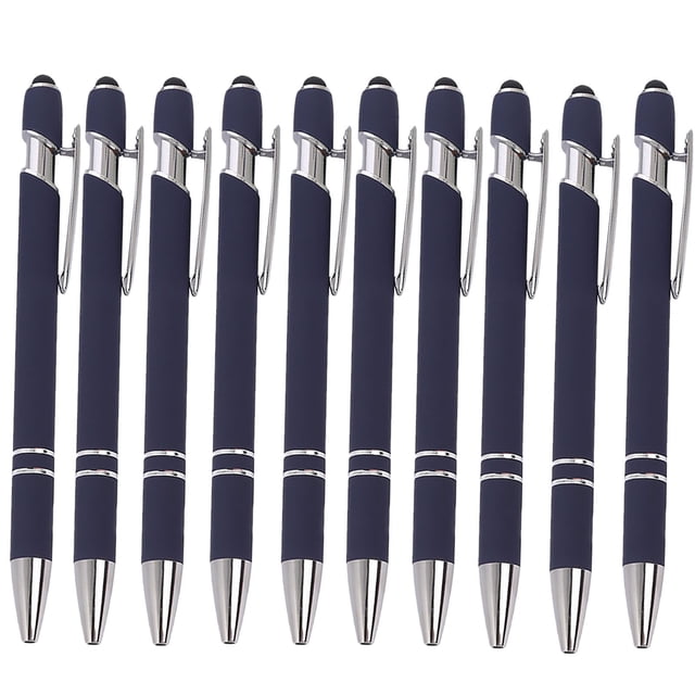 Maplenight Aluminum Ballpoint Pen with Touchscreen Tip - Metal Body, 1.5g Ink, 10pc Set for Business, Student Writing, and Screen Use Navy