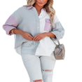 thumbnail image 1 of MesaSe Women‘s Blouse Contrast Color Stitching Long Sleeve Lapel Button Closure Loose Versatile Casual Shirt Tops, 1 of 6