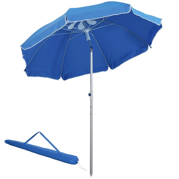 Outsunny Arc. 6.4ft Beach Umbrella with Aluminum Pole Patio Blue