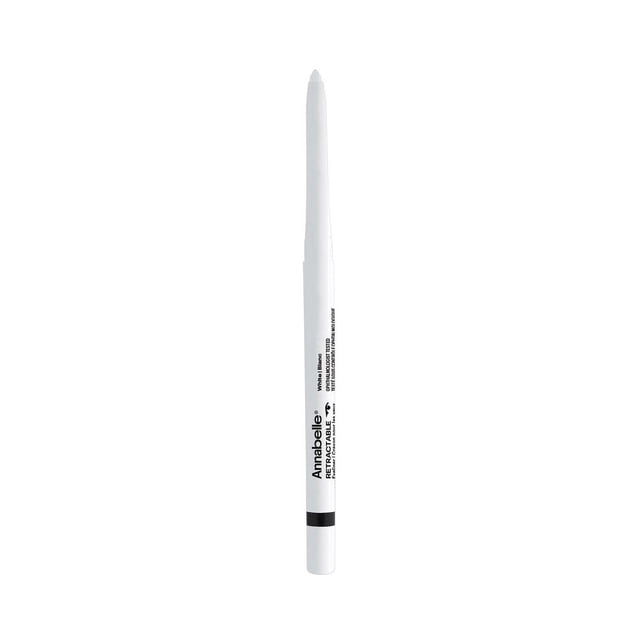 Rétractable Traceur Blanc par Annabelle avec un Corps Mince en Plastique Blanc et une Pointe Pointue Allongée, avec Détails de Marque Imprimés Noirs, Formule Crémeuse Imperméable et Aiguiseur Intégré pour une application Facile et un Port Longue Durée de 12 Heures.
