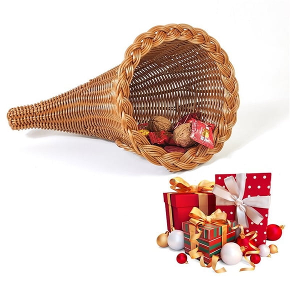 Panier en Rotin Tressé en Forme de Corne de Vache / Panier de Rangement Polyvalent Tissé à la Main pour la Déco de Noël, les Légumes, les Fleurs et les Cadeaux des Fêtes