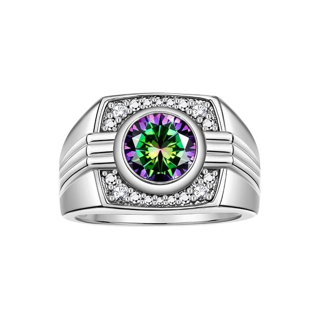 RYLOS Mens Rings 14K White Gold Designer Round Gemstone & Sparkling Diamond Ring Alexandrite June Birthstone Rings For Men, Men's Rings, Gold Rings Sizes 8 - 13