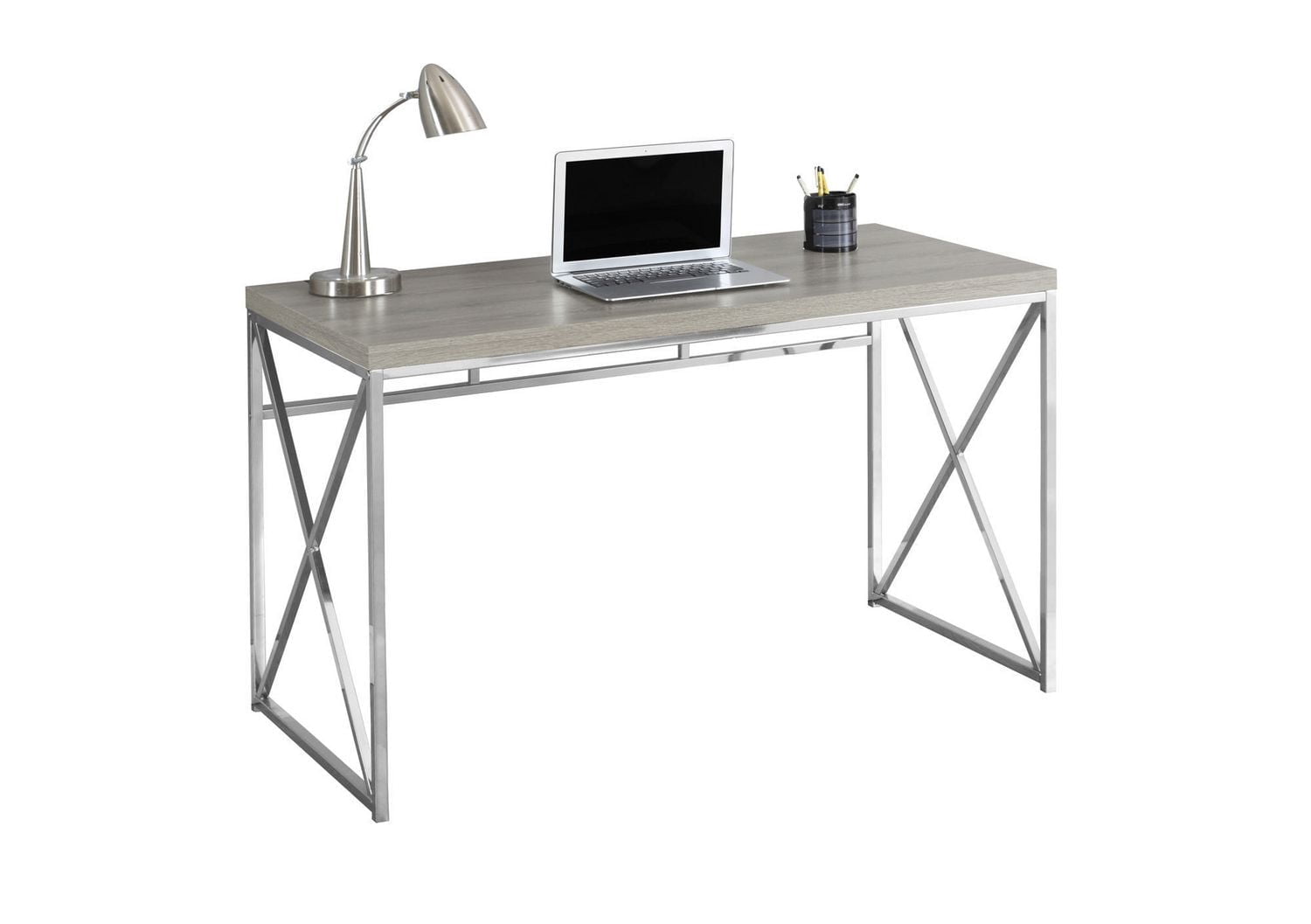 Monarch Specialties Bureau, Bureau À Domicile, Ordinateur Portable, Travail, Métal, Stratifié, Brun, Chrome, Contemporain, Moderne