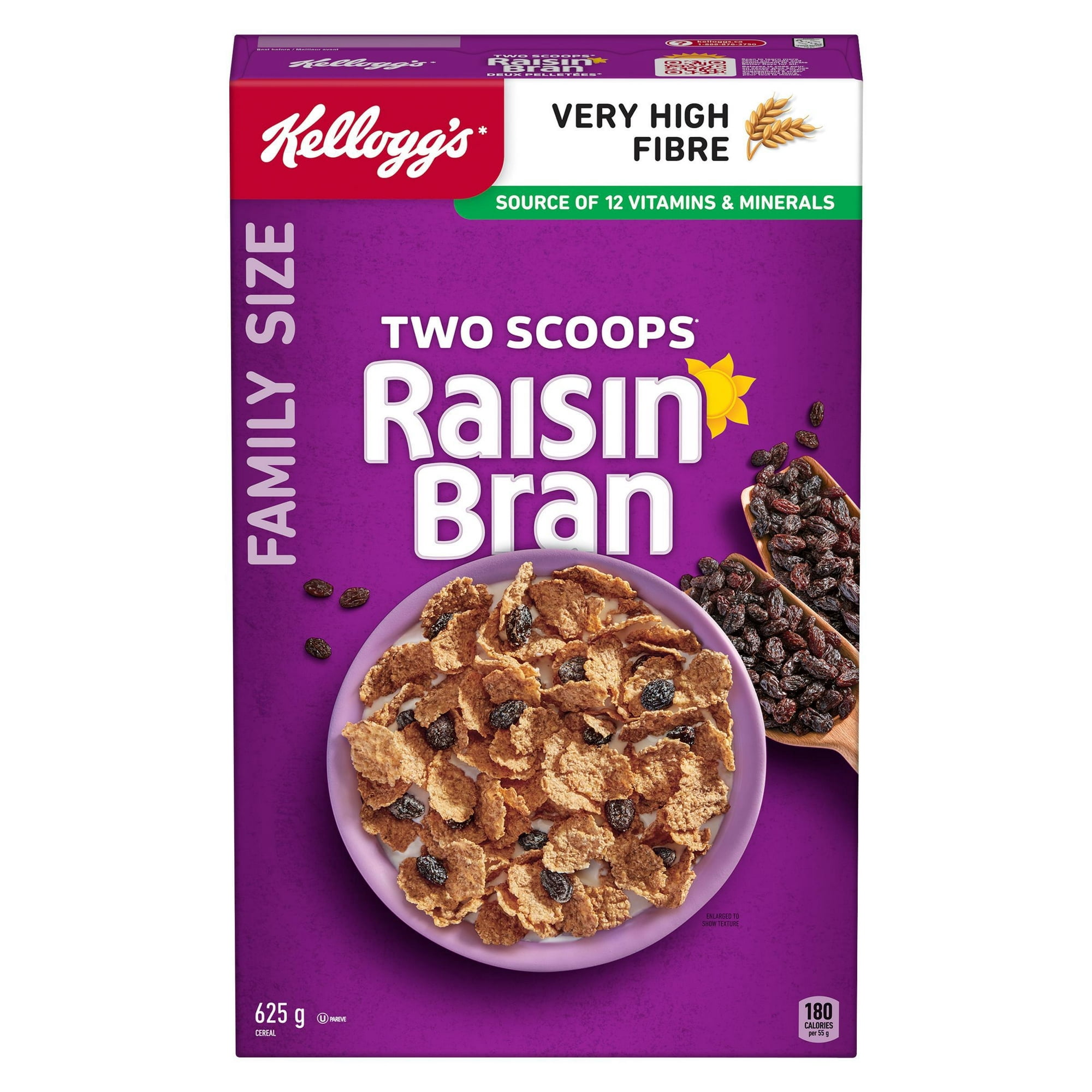 Kellogg's Two Scoops Raisin Bran Cereal Family Size 625g