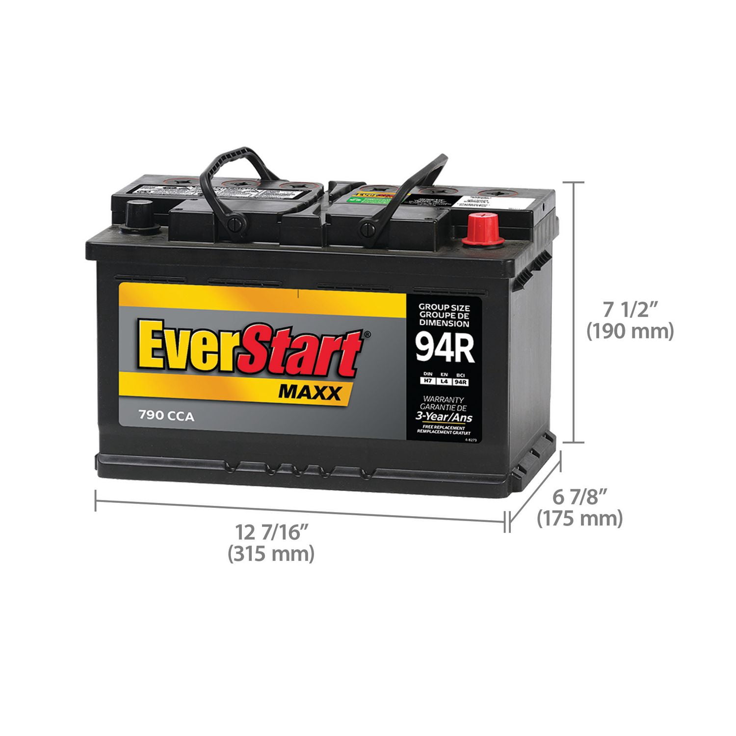 EverStart Auto Maxx-94R, 12 Volt, Car Battery, Group Size 94R, 790 CCA