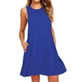 thumbnail image 1 of yievot Robe T-Shirt Décontractée d'Été pour Femme, Sortie de Plage, Robe Débardeur Plissée Unie, Bleu, TG, 1 of 5