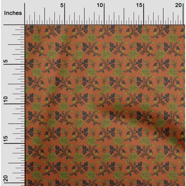 oneOone Cotton Poplin Fabric Leaves & Floral Block Printed Fabric 1 Yard 56 Inch Wide