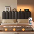 thumbnail image 4 of Pinmoco Tête de Lit Rembourrée Format Grand avec Tablette de Rangement, Station de Recharge Type-C et USB, Cuir PU Noir Moderne, Lumières DEL, Tête de Lit Seulement, 4 of 10