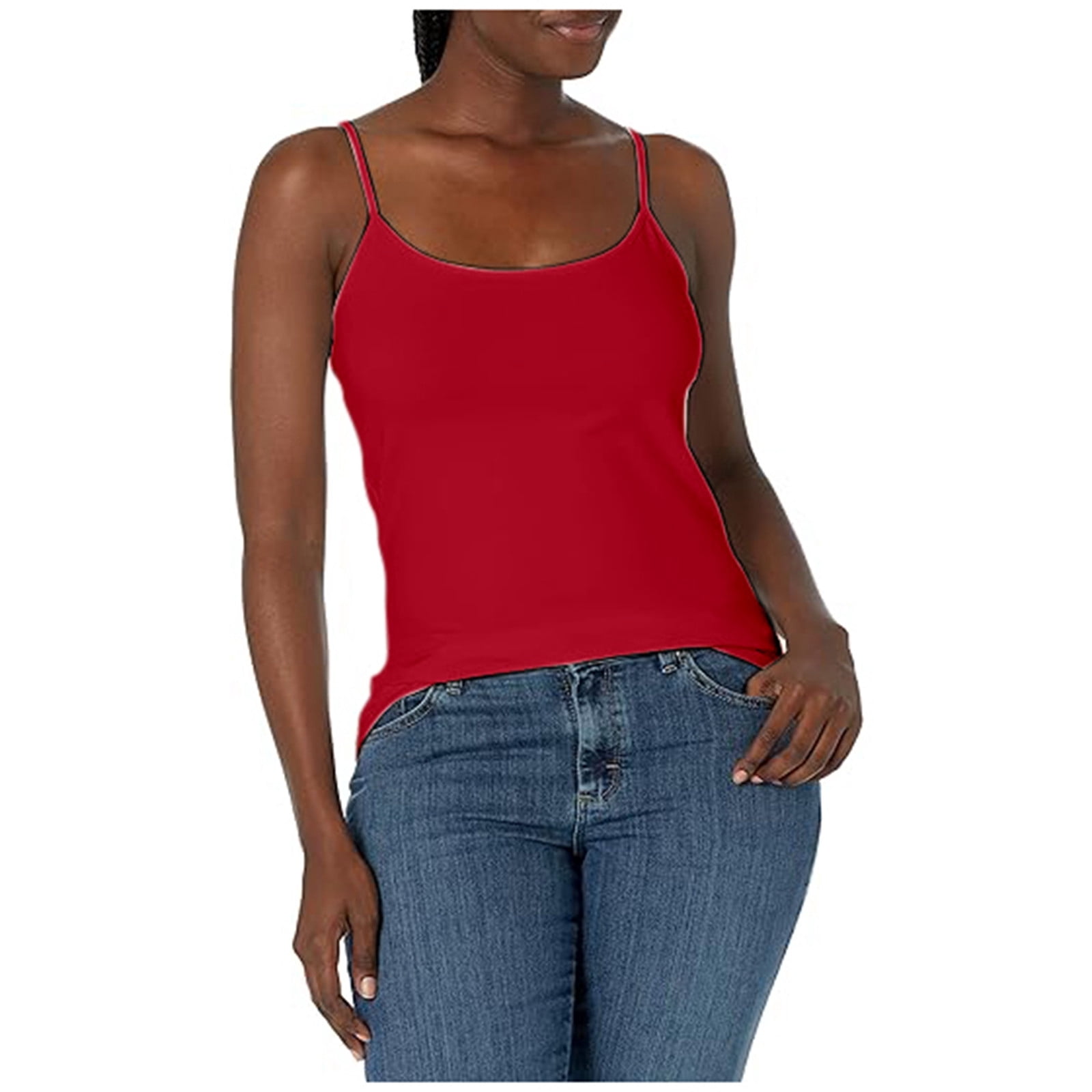 Hiiyo Women's Plus Size Spaghetti Strap Camisole with Built-In Bra Summer Tank Top, Sizes S-6XL