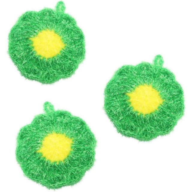 Éponge à Vaisselle Fleurie, Lot de 3, Éponge à Vaisselle Réutilisable en Tissu Tournesol Verte. l'Ensemble Comprend Trois Éponges à Récurer Faites à la Main, Réutilisables et Écologiques en Forme de Tournesols avec des Pétales Verts et un Centre Jaune. Idéal pour Nettoyer la Vaisselle, Récurer les Fruits et s'Agripper aux surfaces Tenaces Autour de la Maison. Lavable et durable pour une Utilisation Prolongée.