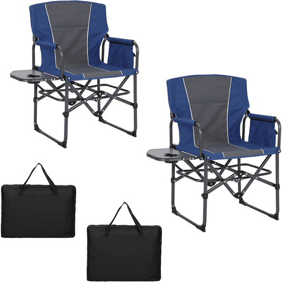2 Pack Oversized Director's Camping Chairs,Heavy Duty Director Chair Foldable with Side Table & Detachable Side Pockets,Perfect for Fishing, Beach Trips, and Lawns