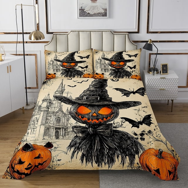 Erosebridal Witch Pumpkin Bedspread Set Twin Size Lightweight Reversible Coverlet