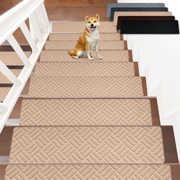 Bowayaoa Non-Slip Stair Treads Carpet Mats for Indoor Steps, Washable Rug Runner for Kids, Elderly, and Pets, Self-Adhesive Anti-Slip Stair Grips
