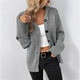 thumbnail image 2 of IROINID Women's Short Cardigan Open Front Jacket Solid Color Long Sleeve Leisure Loose Dark Color Rope Knitting Cardigan Jacket, Gray, 2 of 7