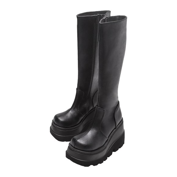Amzcrzy Knee High Boots Women Gothic Style Thick Soled Long Motorcycle Riders Large Head Slim High Boots Thigh High Boots Women's Boots Boots for Women Ladies Boots Women's Shoes Women Footwear
