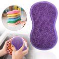 thumbnail image 2 of 1 Pcs Multi-Purpose Scrub Sponges For Kitchen,Non-Scratch Microfiber Sponge,Heavy-Duty Washable Scouring Pad,Reusable Microfiber Sponge,Effortless Cleaning Of Dishes,Pots And Pans All,Purple, 2 of 7
