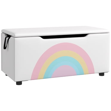 Qaba Toy Chest, Kids Toy Box w/ Storage, Top Lid, Side Handles, White