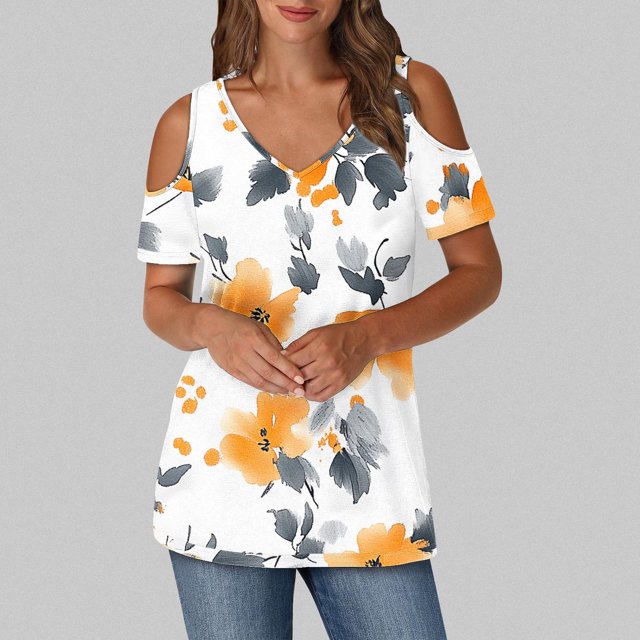 Soki Women's Off Shoulder Tee Clearance Blouses Short Sleeved V-Neck Fashionable Tops
