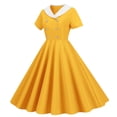 thumbnail image 4 of Babysbule Robe pour Femme 2024 Été Mode Femmes Décontractée Unie Vintage à Manches Courtes à Col en V Robe Mini pour Dames, 4 of 7
