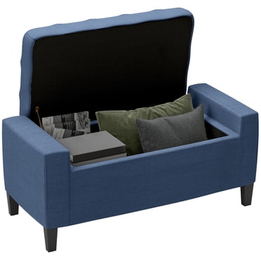 HOMCOM Storage Bench, Ottoman Bench with Flip Top, Dark Blue