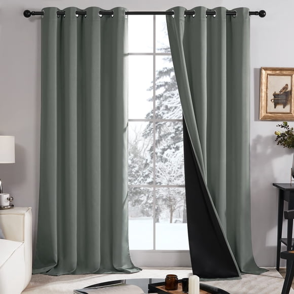 Deconovo 100% Blackout Curtains 95 Inches Long, Thermal Insulated, Noise Block, Window Drapes for Office/Hotel/Study/Balcony/Nursery/Kids/Adults Room (Pack of 2, 52W x 95L Inch Dark Grey)