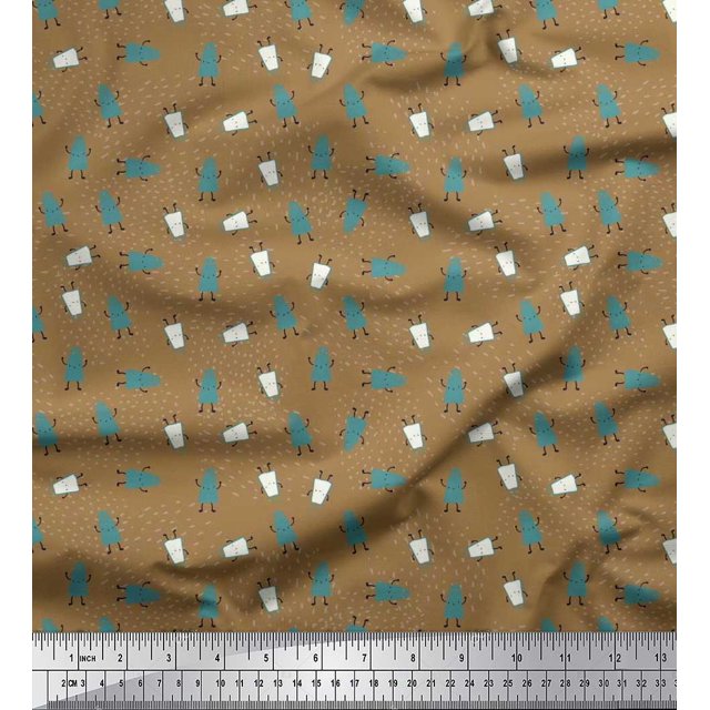 Soimoi Poly Georgette Fabric Brush Stroke & Salt Bottle Cartoon Print Sewing Fabric Yard 52 Inch Wide