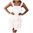 thumbnail image 1 of Pompotops Robe d'Été Mode Femme Couleur Unie Bretelles Sans Manches Double Couche Volants, 1 of 9