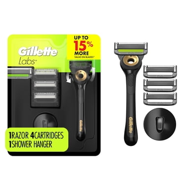 GilletteLabs with Exfoliating Bar Shaving Razor for Men, Black & Gold Edition, 1 Handle, 4 Blade Refills, 1 Magnetic Shower Hanger
