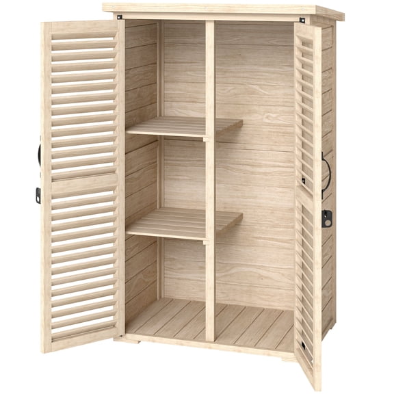 Remise de Jardin en Bois Naturel - Armoire de Rangement Extérieure 30 Pouces x 20 Pouces avec Toit en Asphalte et Étagères / Organisation pour Patio et Cour