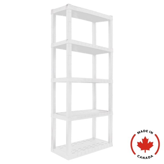 Étagère en plastique ultra-résistante à 5 niveaux (75 po H x 14 po P x 30 po L) blanche - Capacité totale de 500 lb