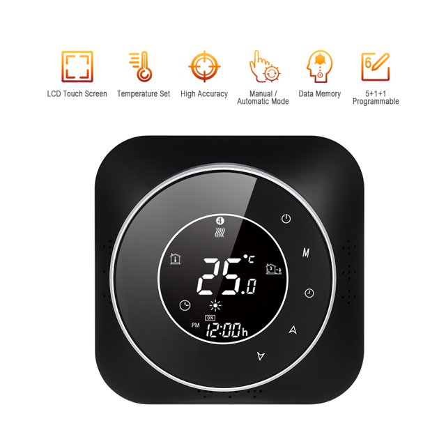 95-240V Programmable Thermostat 5+1+1 Six-segment Touch Screen LCD Display with Backlight Boiler Heating Thermostat Temperature Controller