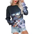 thumbnail image 1 of Chandails à Capuchon de Noël pour Femmes, Hauts Décontractés Mode, Manches Longues, Imprimé de Noël, Col Rond, Couverture, Chandail à Enfiler, Chandails à Col Rond pour Femmes en Liquidation, 1 of 4