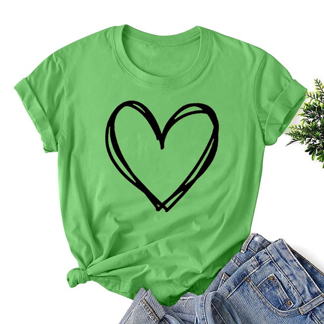 Styesk T-Shirts pour Femmes Confortables Doux Col Rond T-Shirts Chandail Mode Léger Manches Courtes T-shirt Saint-Valentin Graphique Décontracté Grande Taille Hauts Imprimé Cœur Hauts de Sortie