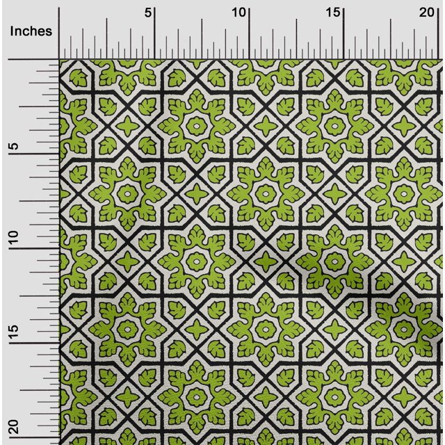 oneOone Polyester Lycra Lime Green Fabric Geometric & Floral Block Sewing Material Print Fabric By The Yard 56 Inch Wide