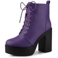 thumbnail image 1 of Unique Bargains Bottes de Combat à Plateforme à Talon Haut Épais à Lacets pour Femme Violet US 9, 1 of 1