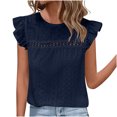 thumbnail image 1 of GigrtiJin Hauts d'Été pour Femmes à Volants, Col Rond, Oeillets, Ajourés, Chemises Unies, Manches Courtes, Blouses Basiques Mode, 1 of 8