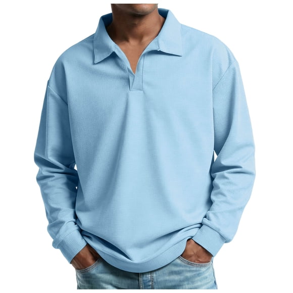 Ketyyh-chn99 Men's Waffle Knit Polo Shirts Men's Pullover Solid Color Small V Neck Pullover Size for S,Sky Blue