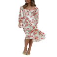 thumbnail image 1 of Flowy Midi Dress with Long Sleeves and Square Neckline for Women, 1 of 9