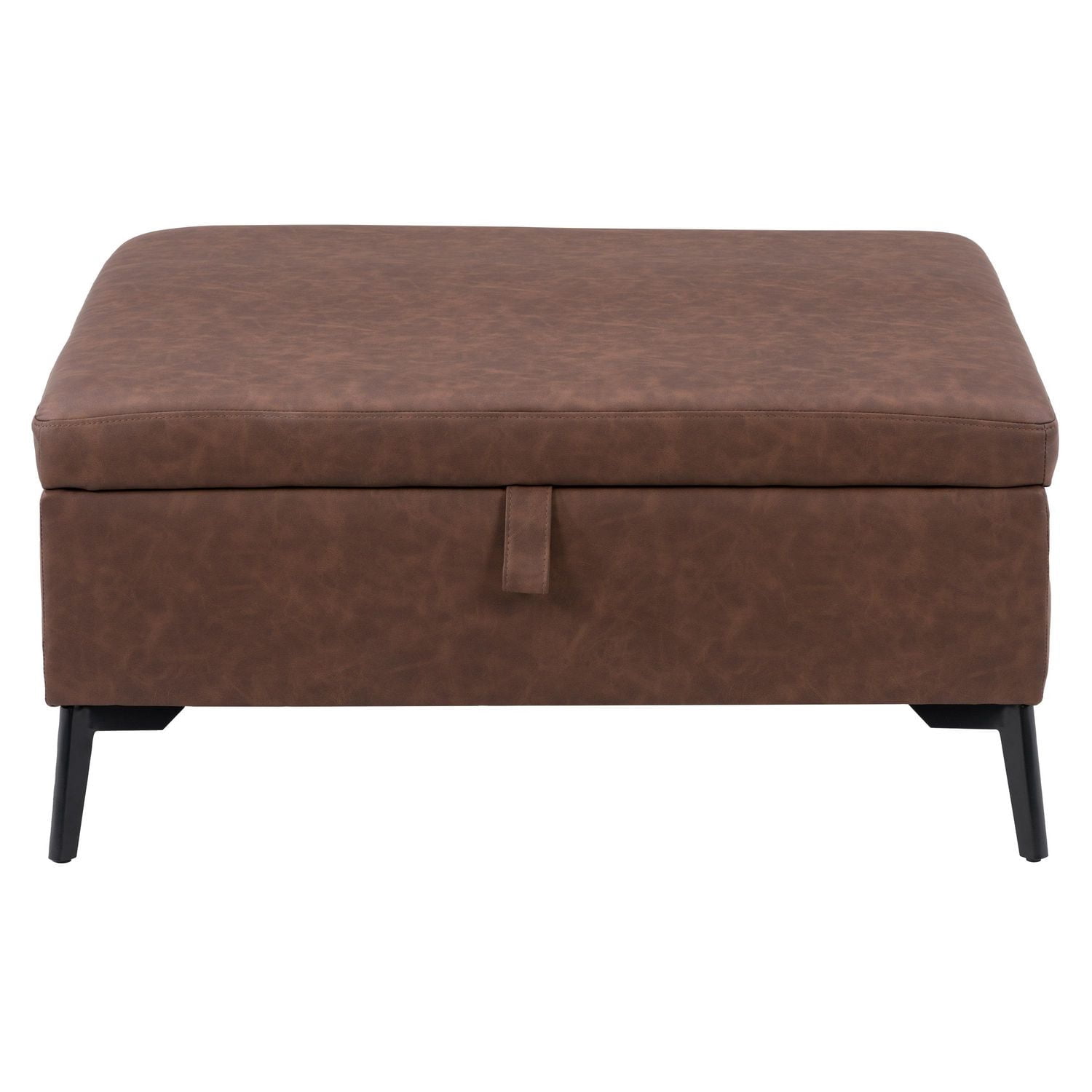 CorLiving Linden Brown Upholstered Square Storage Ottoman with Metal Legs