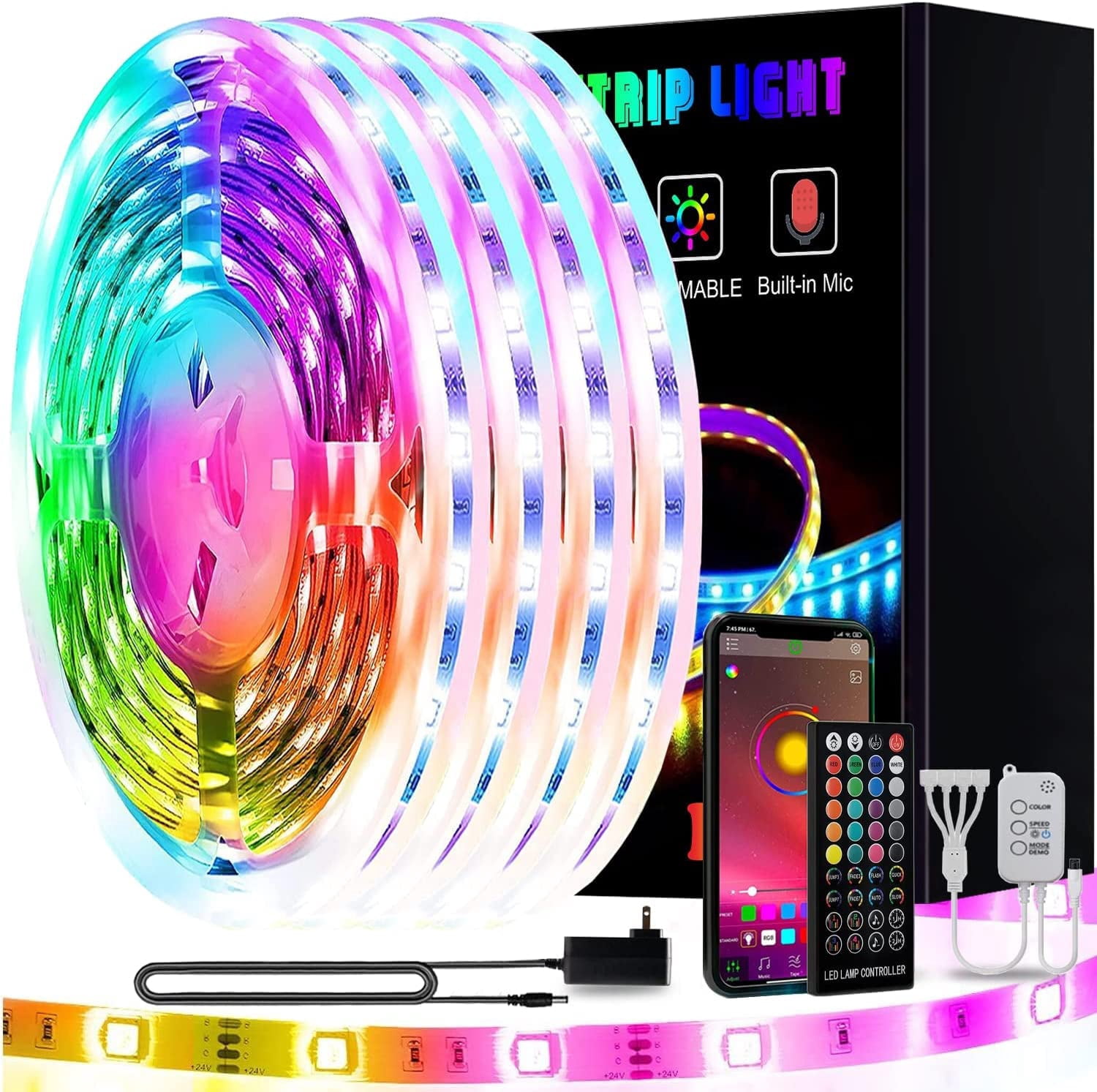 Led Lights, 65.6ft/20m RGB Led Lights Strip for Bedroom with Bluetooth and Remote Controller Led Light Strips Sync to Music (4x16.36ft)