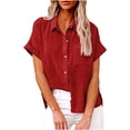 thumbnail image 2 of DPTALR Women's Tops Solid Button Shirt Female V-Neck Loose T-shirt Blouse Tops, 2 of 8