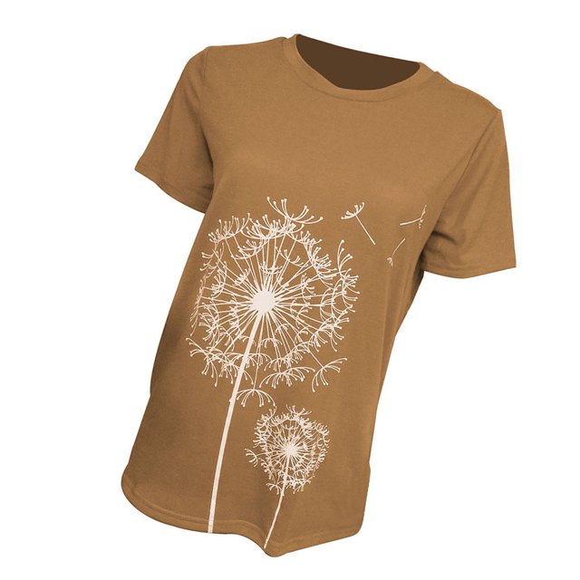 Becaristey T-shirts à Col Rond pour Femmes Manches Courtes Style Simple T-shirts Imprimé Floral Vêtements Accessoire de Mode Tenue Quotidienne Kaki TG