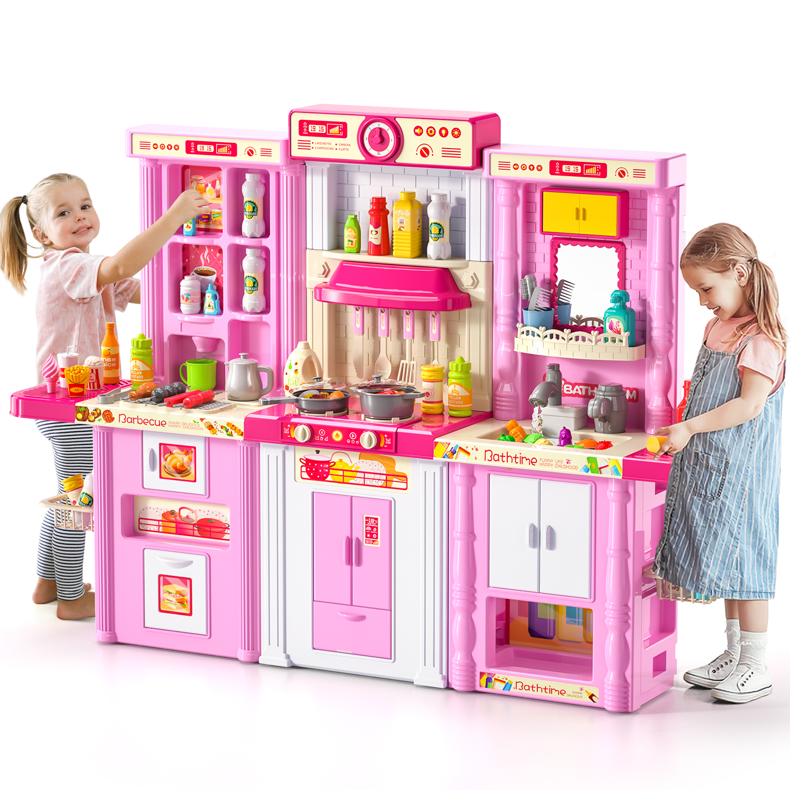 iHaHa Kids Play Kitchen Playset for Kids Girls, Toy Kitchen Sets Pretend Play Food Toys for Girls Kids Ages 3-6, with Light Sound Spray