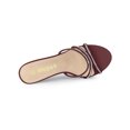 thumbnail image 4 of BLISSFUL STEP Women's Triple Strap Rhinestone Mules Open Toe Stiletto Heel Slide Sandals Burgundy 7, 4 of 7
