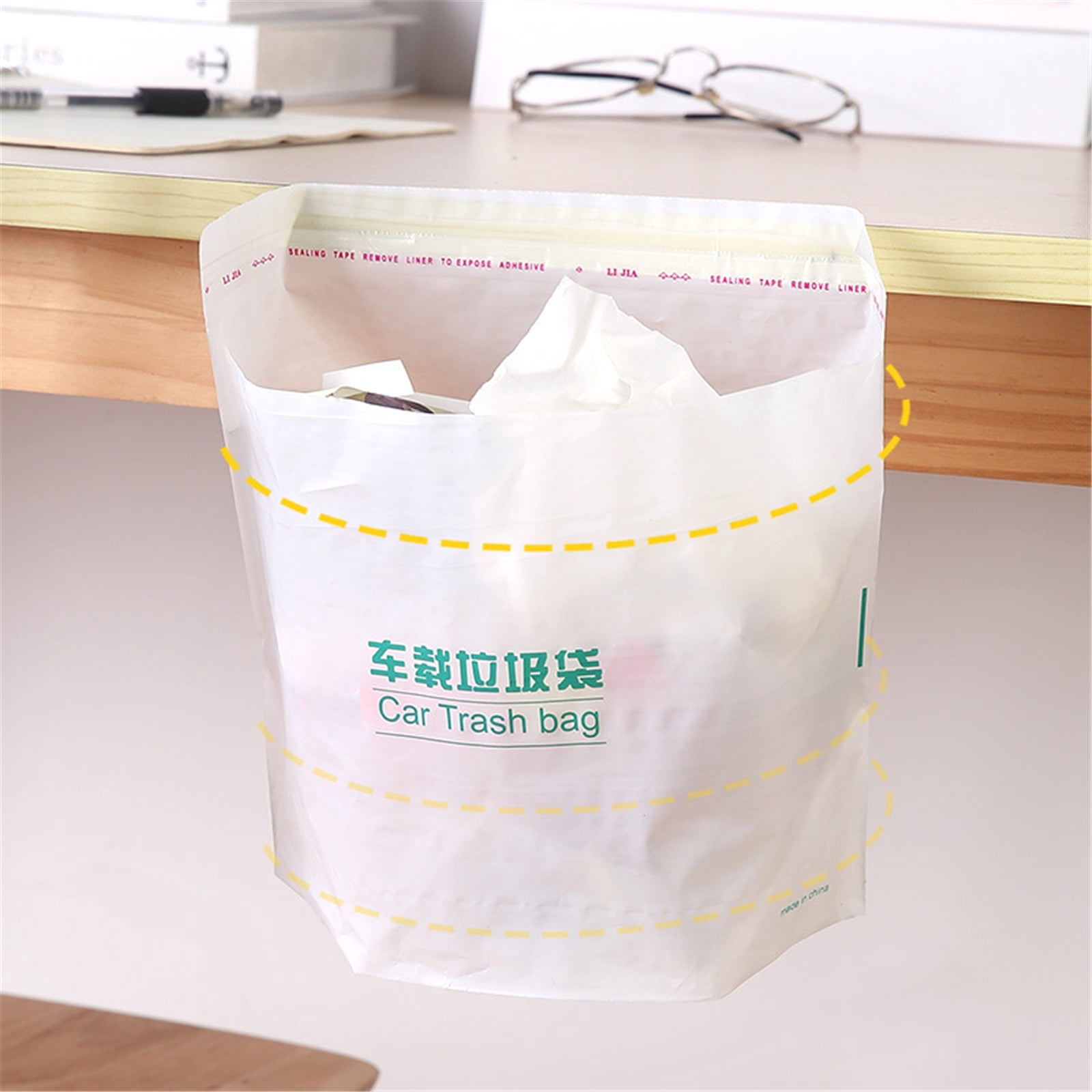 UsRHHA Car Trash Bag with Disposable Storage, 20-Pack PE Material Garbage Bags for Vehicle Home, Adhesive Backing Waste Bags