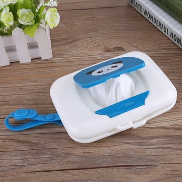 Wet Tissue Box Travel Wet Wipes Box Travel Wet Tissue Box Baby Infant Outdoor Travel Stroller Wet Wipes Box Tissue Case Dispenser White&Blue