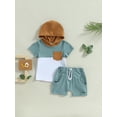 thumbnail image 2 of xiaxaixu Kid Boy Pants Suit, Casual Party Hooded Neck Short Sleeve Tops + Drawstring Solid Color Pants, 2 of 9