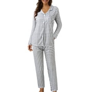 2025 Women Pajama Sets Women Casual Lapel Button Pajama Set for Women Plaid Print Two Piece Women's Sleepwear Long Sleeve Pajamas Warm Pajamas for