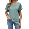 thumbnail image 1 of Pisexur Hauts pour Femmes, Hauts de Printemps pour Femmes Blouses pour Femmes Chic Décontracté Haut à Manches Courtes Ajouré à Col Rond Uni Haut/chemise à Manches Courtes à Col Rond Vert, P, 1 of 7
